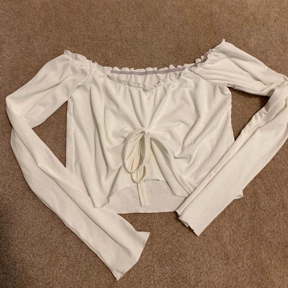 Cropped tie front long sleeve top